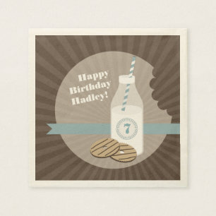 Serviette En Papier Lait + Cookies Anniversaire - Bleu