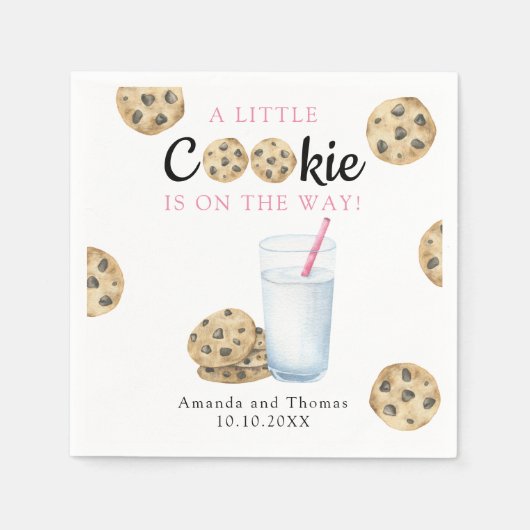 Serviette En Papier Lait et biscuits Baby shower fille (Devant)