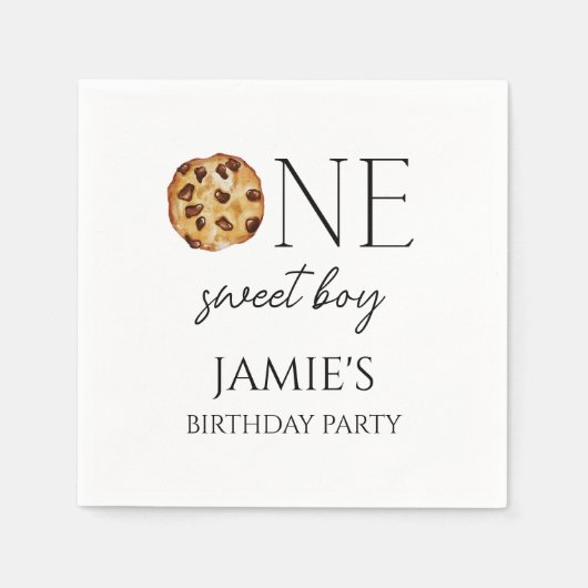 Serviette En Papier Lait et biscuits Sweet One Boy Anniversaire (Devant)