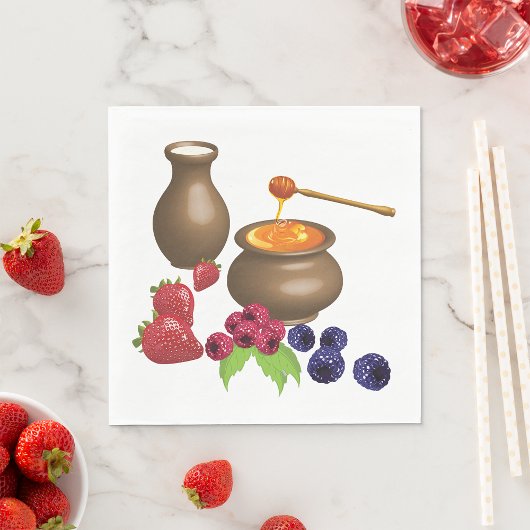 Serviette En Papier Lait et miel avec baies Alimentation rustique