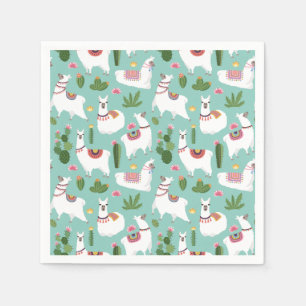 Serviette En Papier Lamas mignons sur le motif turquoise