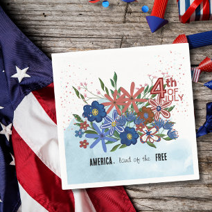 Serviette En Papier "L'Amérique Terre des Libres" 4 juillet Floral