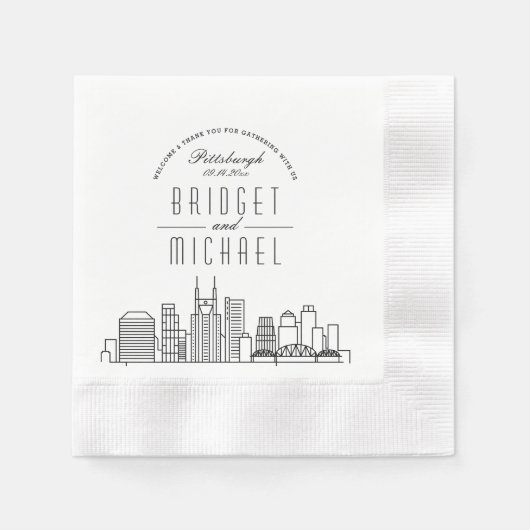 Serviette En Papier L'amour à Pittsburgh | Modern Deco City Skyline (Devant)
