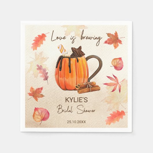 Serviette En Papier L'amour brasse l'automne nuptiale douche monogramm (Devant)