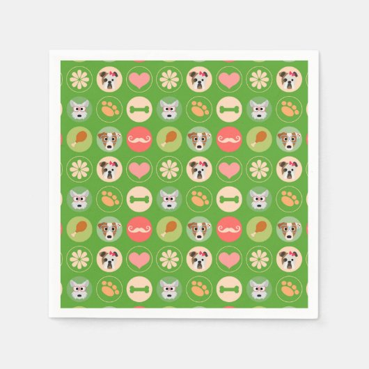 Serviette En Papier L'amour du chien sur vert (Devant)