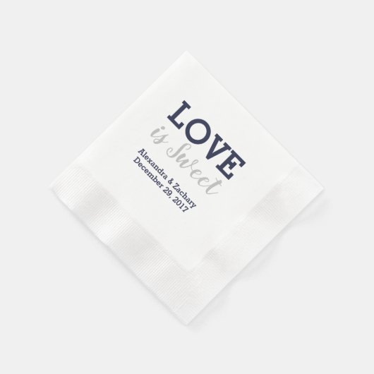 Serviette En Papier L'amour est douce Marine bleu Mariage d'argent Fia (Coin)