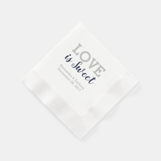 Serviette En Papier L'amour est douce Marine bleu Mariage d'argent Fia (Coin)