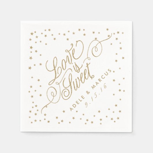 Serviette En Papier "L'amour est doux" Gold Stars Fancy Mariage Napkin (Devant)
