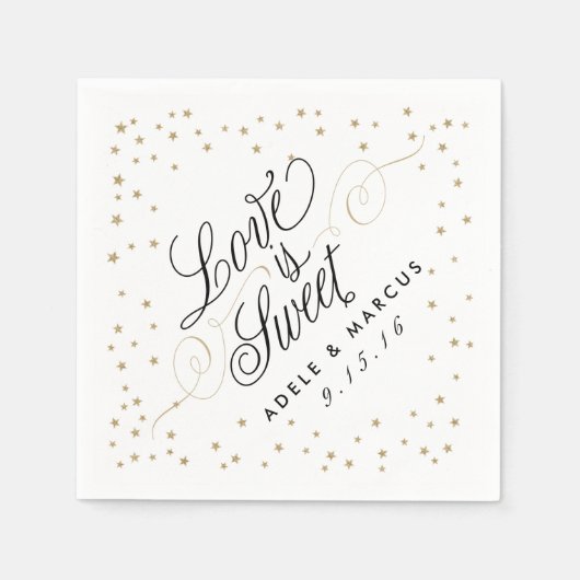 Serviette En Papier "L'amour est doux" Gold Stars Mariage serviettes (Devant)