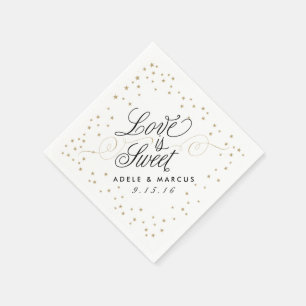 Serviette En Papier "L'amour est doux" Gold Stars Mariage serviettes