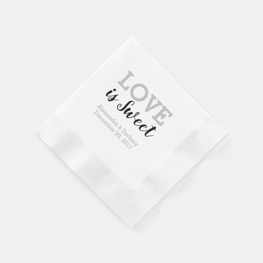 Serviette En Papier L'amour est doux Noir Argent Mariage Fiançailles (Coin)