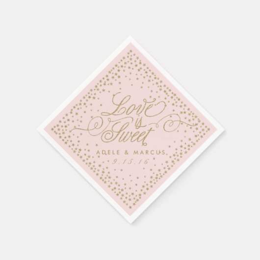 Serviette En Papier "L'amour est doux" Or étoiles Mariage rose serviet (Coin)