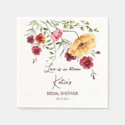 Serviette En Papier L'amour est en fleurs bordeaux fleurs nuptiale dou (Devant)