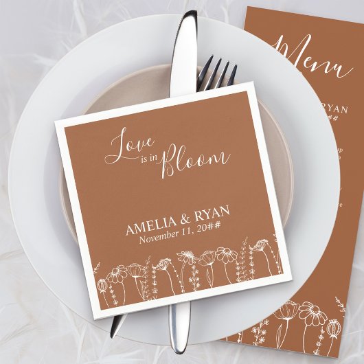 Serviette En Papier L'amour est en fleurs Esquisse de mariage de fleur