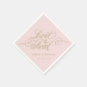 Serviette En Papier "L'amour est sucré" serviettes Mariage or et rose