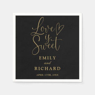 Serviette En Papier L'Amour Est Un Mariage Sucré Élégant Noir Et Or