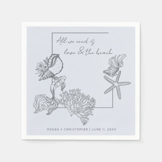 Serviette En Papier L'Amour et le Mariage Beach Coastal Seashell (Devant)