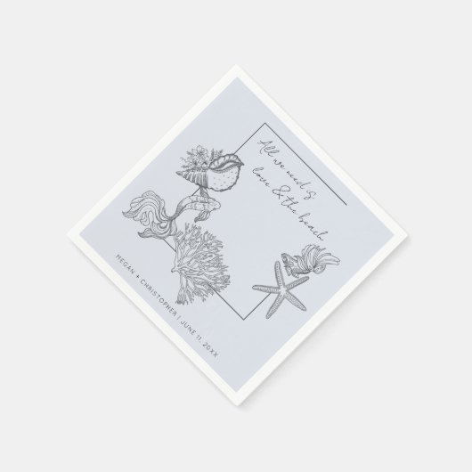 Serviette En Papier L'Amour et le Mariage Beach Coastal Seashell (Coin)