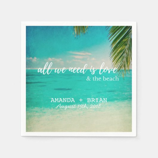 Serviette En Papier L'amour et les serviettes de mariage de plage (Devant)