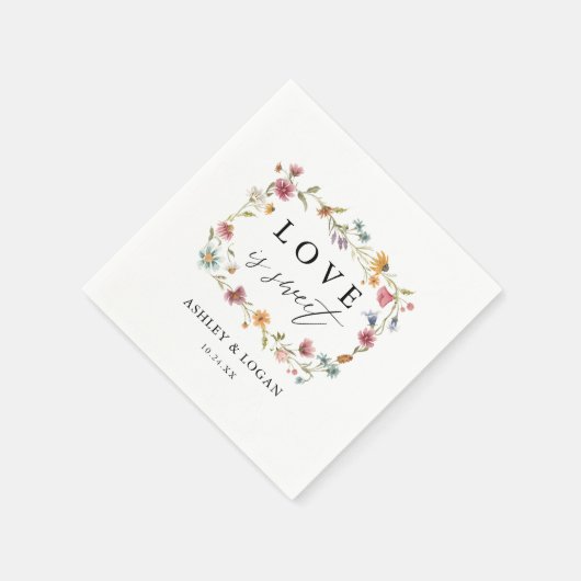 Serviette En Papier L'Amour fleur sauvage Est Douce Mariage serviettes (Coin)