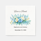 Serviette En Papier L'Amour Floral Jaune Bleu Est Mariage (Devant)