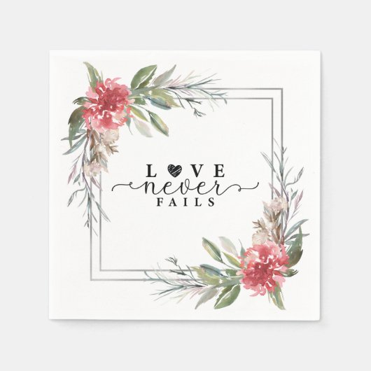 Serviette En Papier L'amour n'échoue jamais Bible Verse Fleurs roses v (Devant)