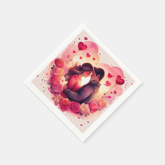 Serviette En Papier L'Amour Romantique s'épanouit (Coin)