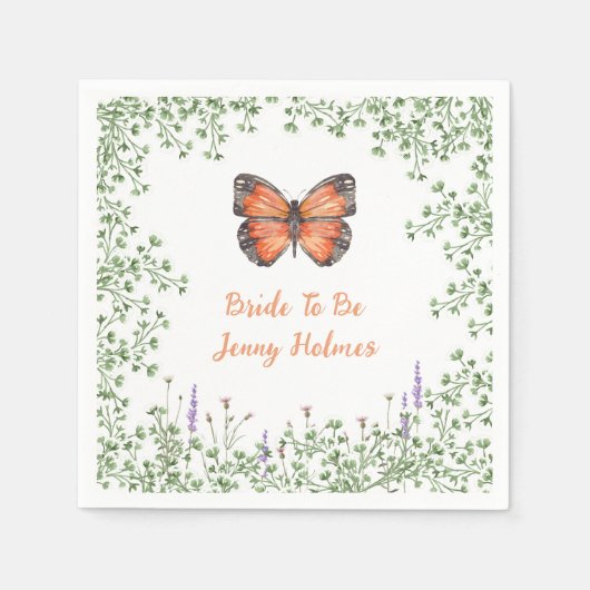 Serviette En Papier Lancement de Fiançailles Fleur Sauvage Papillon Or (Devant)