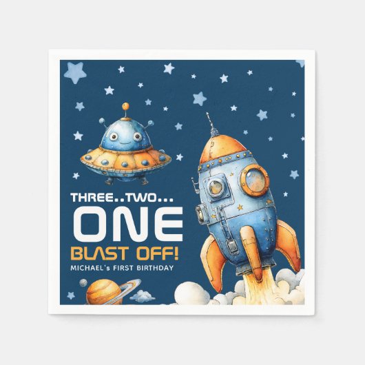 Serviette En Papier Lancement de fusée spatiale pour 1er anniversaire (Devant)