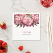 Serviette En Papier Lancement de mariage aquarelle aux pivoines roses (En situation)