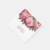 Serviette En Papier Lancement de mariage aquarelle aux pivoines roses (Coin)