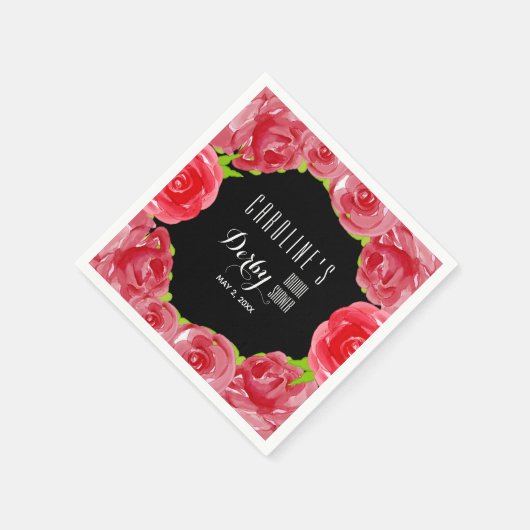 Serviette En Papier Lancement de mariage Derby Fleurs rouges aquarelle (Coin)
