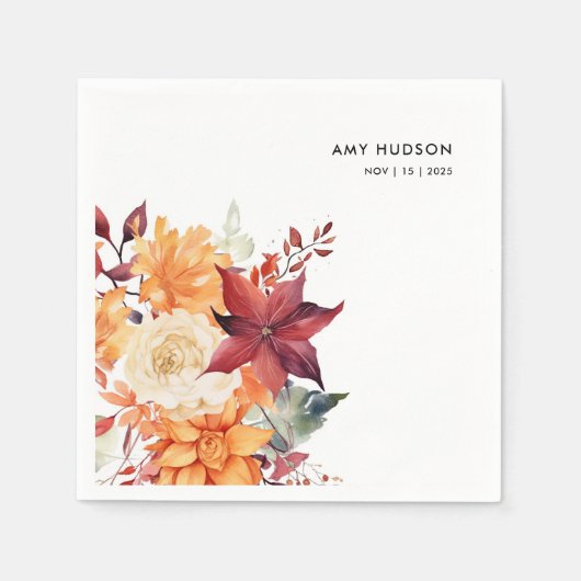 Serviette En Papier Lancement de mariage floral élégant automne hiver (Devant)