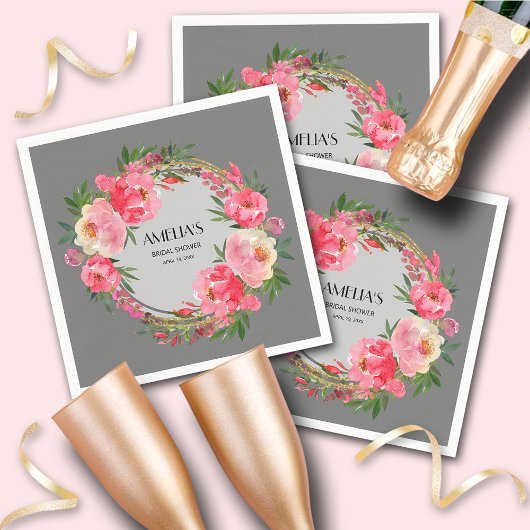 Serviette En Papier Lancement de mariage floral rose aquarelle
