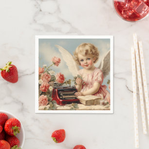 Serviette En Papier L'ange mignon écrit une lettre d'amour