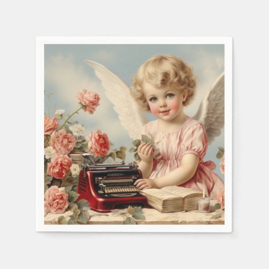 Serviette En Papier L'ange mignon écrit une lettre d'amour (Devant)