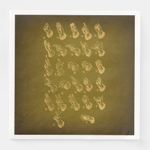 Serviette En Papier Langue des signes Alphabet Art antique Vintage ver