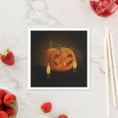 Serviette En Papier Lanterne Citrouille d'Halloween avec bougies (En situation)