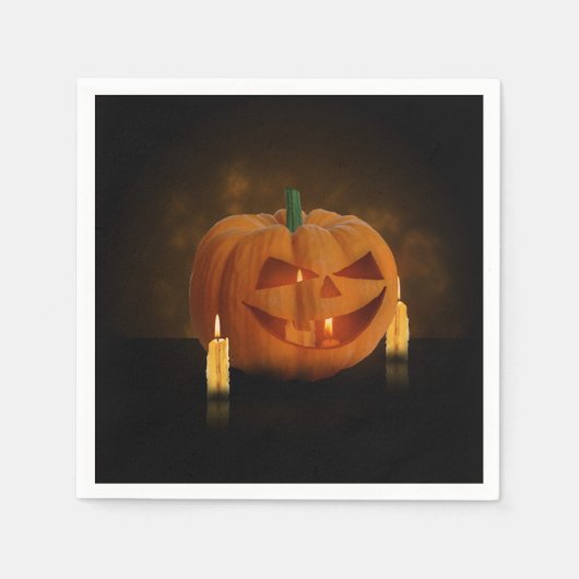 Serviette En Papier Lanterne Citrouille d'Halloween avec bougies (Devant)