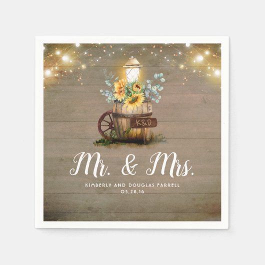 Serviette En Papier Lanterne de tournesol Rustique Mariage de automne (Devant)