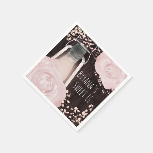 Serviette En Papier Lanterne Lumineuse Rustique Bébé rose Blush Roses  (Coin)