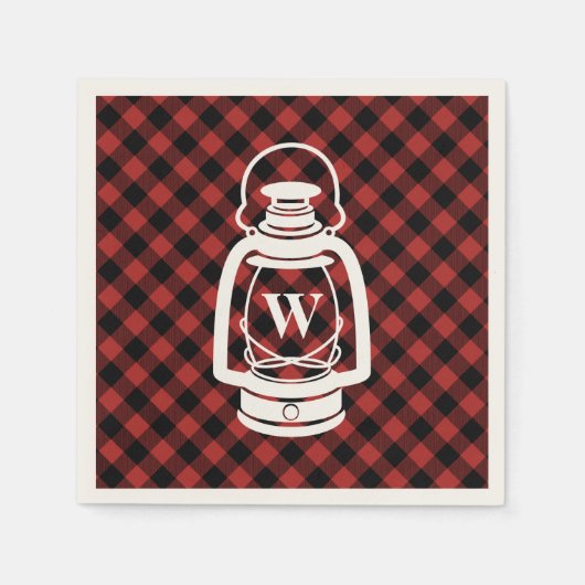 Serviette En Papier Lanterne Monogramme Plaid Buffalo (Devant)