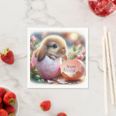 Serviette En Papier Lapin à l'intérieur d'un oeuf décoratif avec fleur (En situation)