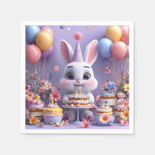 Serviette En Papier Lapin Adorable Célébrant un Anniversaire