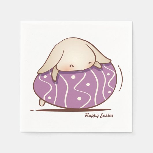 Serviette En Papier Lapin adorable pondu sur un oeuf de Pâques violet (Devant)