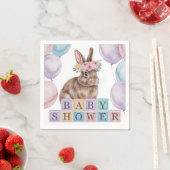 Serviette En Papier Lapin Aquarelle Avec Baby shower Fleur Couronne (En situation)