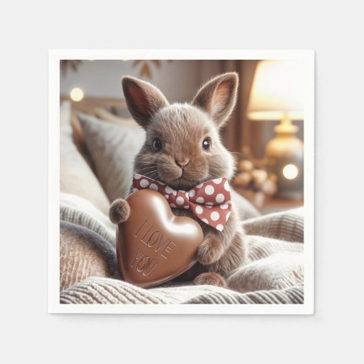 Serviette En Papier Lapin Au Coeur Chocolé (Devant)