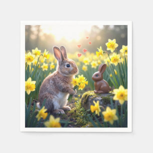 Serviette En Papier Lapin aux jonquilles pour lapin de Pâques en choco