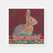 Serviette En Papier Lapin avec baies Holly et Plaid (Devant)