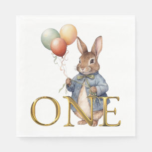 Serviette En Papier Lapin avec ballons Premier Anniversaire UN
